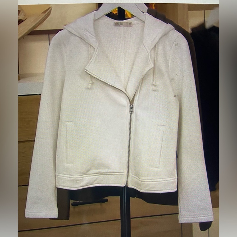 Barefoot Dreams Moto Jacket MC Jacquard Fleece Hood White Size L New Cabincore